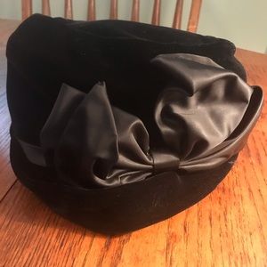 Vintage Black Velvet Hat With Large Satin Bow